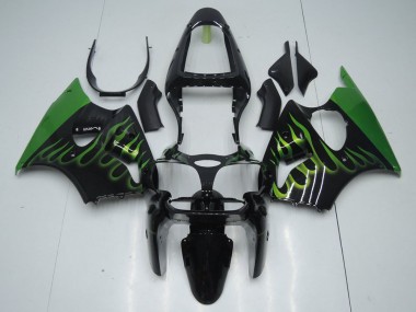 Carenado Moto ZX6R 2000-2002 - Negro con Verde Llama